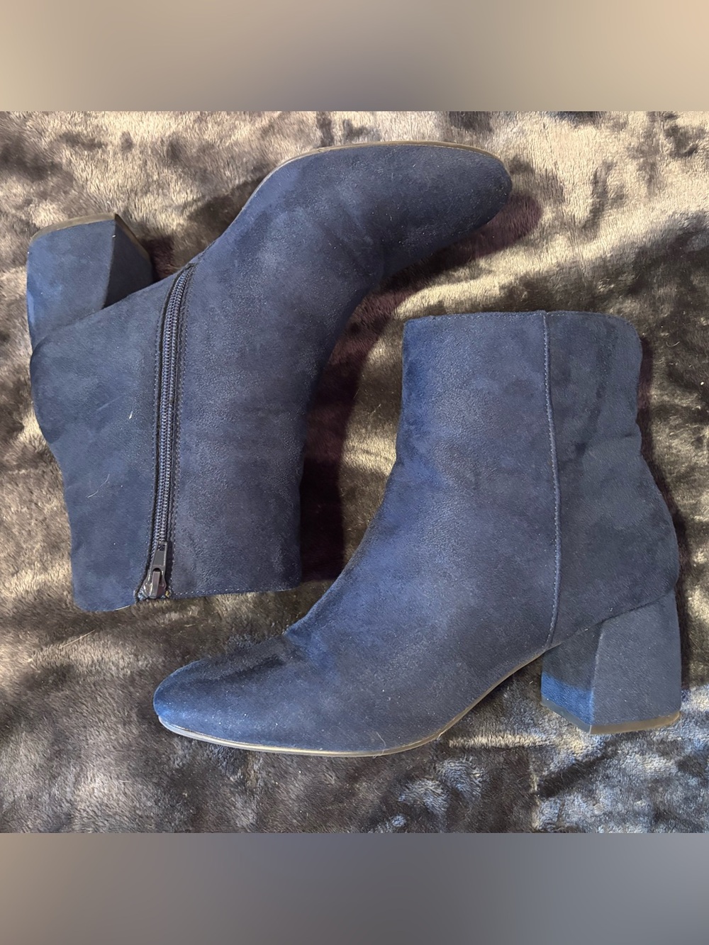 Navy Faux Suede Heeled Booties